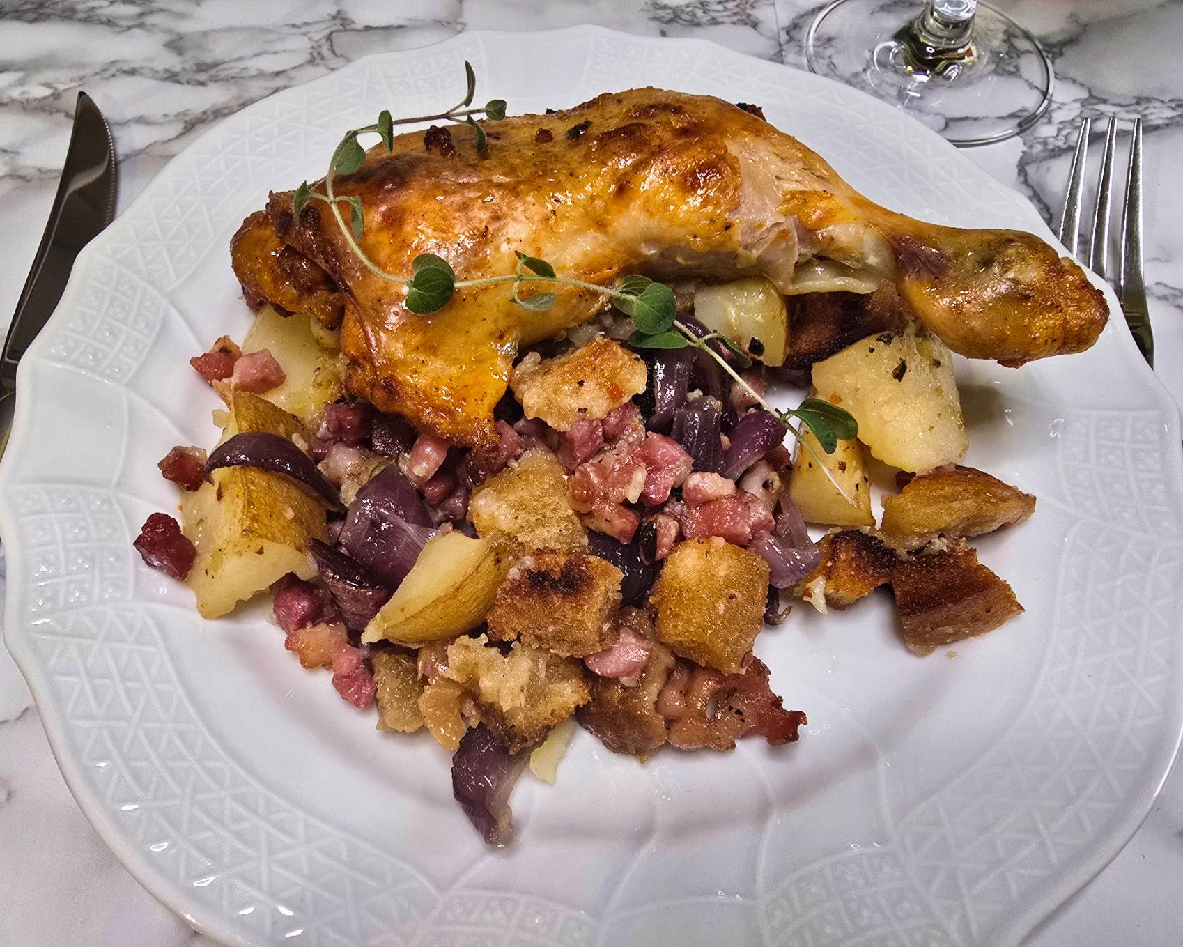 Sheet Pan Chicken With Croutons And Bacon
